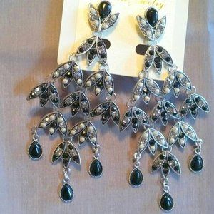 NEW Chandelier Statement Earrings, Black & Clear Crystals